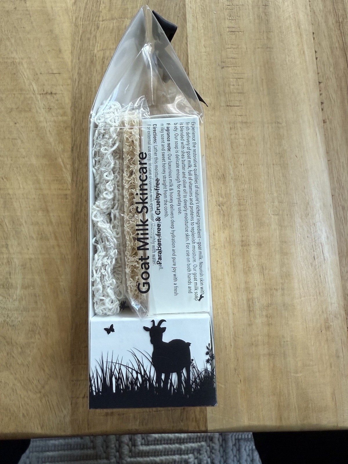 Dionis Goat Milk Bar Soap Bath Set 6oz. Saver Bag & Pad. NEW