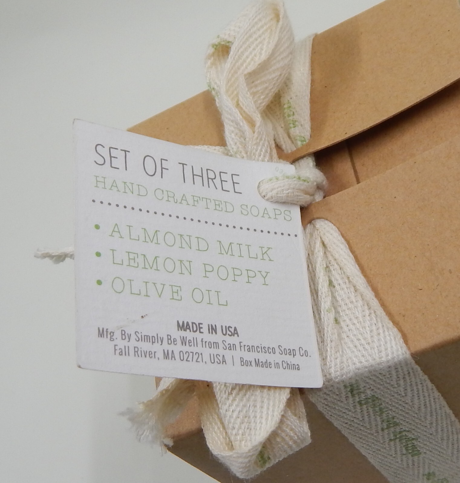 Simply Be Well Hand Crafted Soap Set of 3 Almond Milk Lemon Poppy Olive Oil