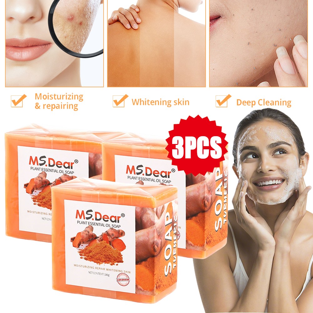 3PCS Tumeric Soap Skin Whitening Dark Spots lightening Acne Brightening Turmeric