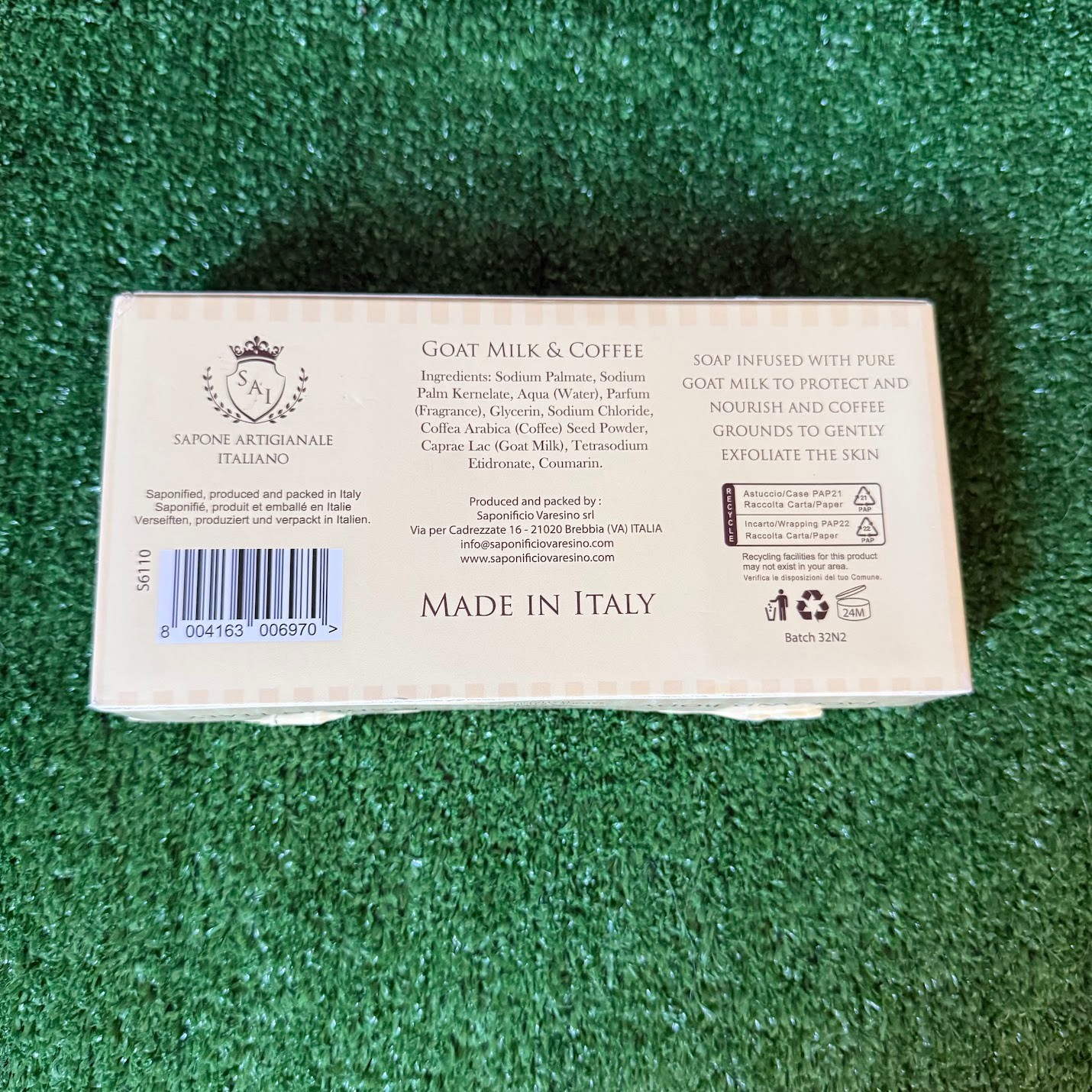 3-Pack Italian Artisan Goat Milk & Coffee Scrub Soap Bar NIB Made in Italy