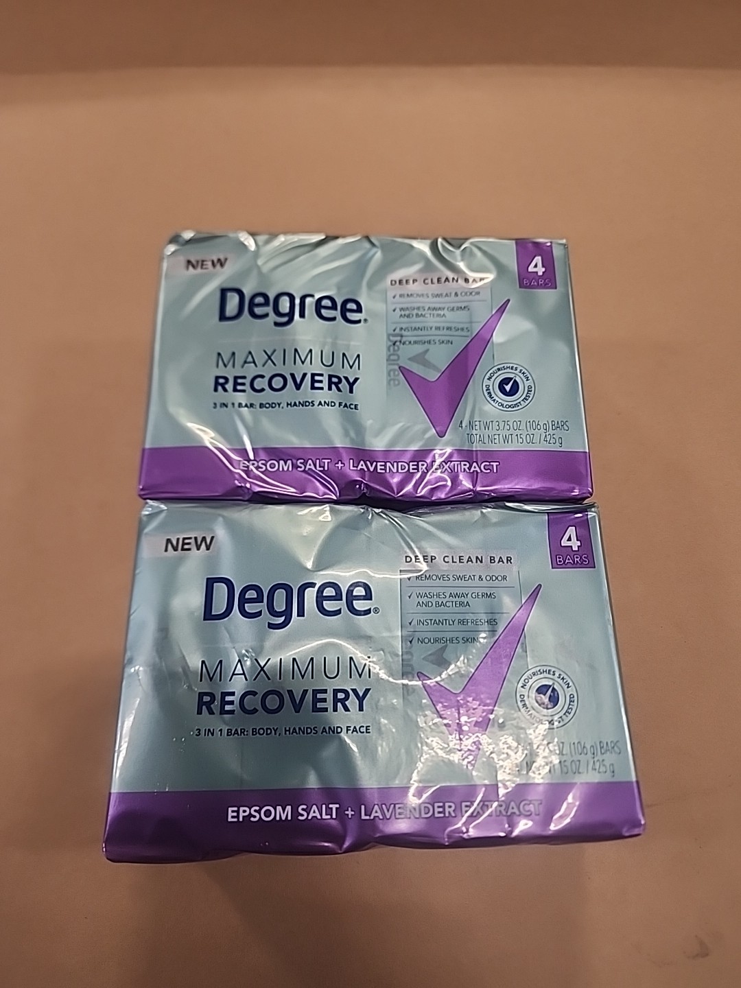 8X Degree Max Recovery 3-in-1 Soap Bar Body Face, Epsom Salt + Lavender 3.75 OZ