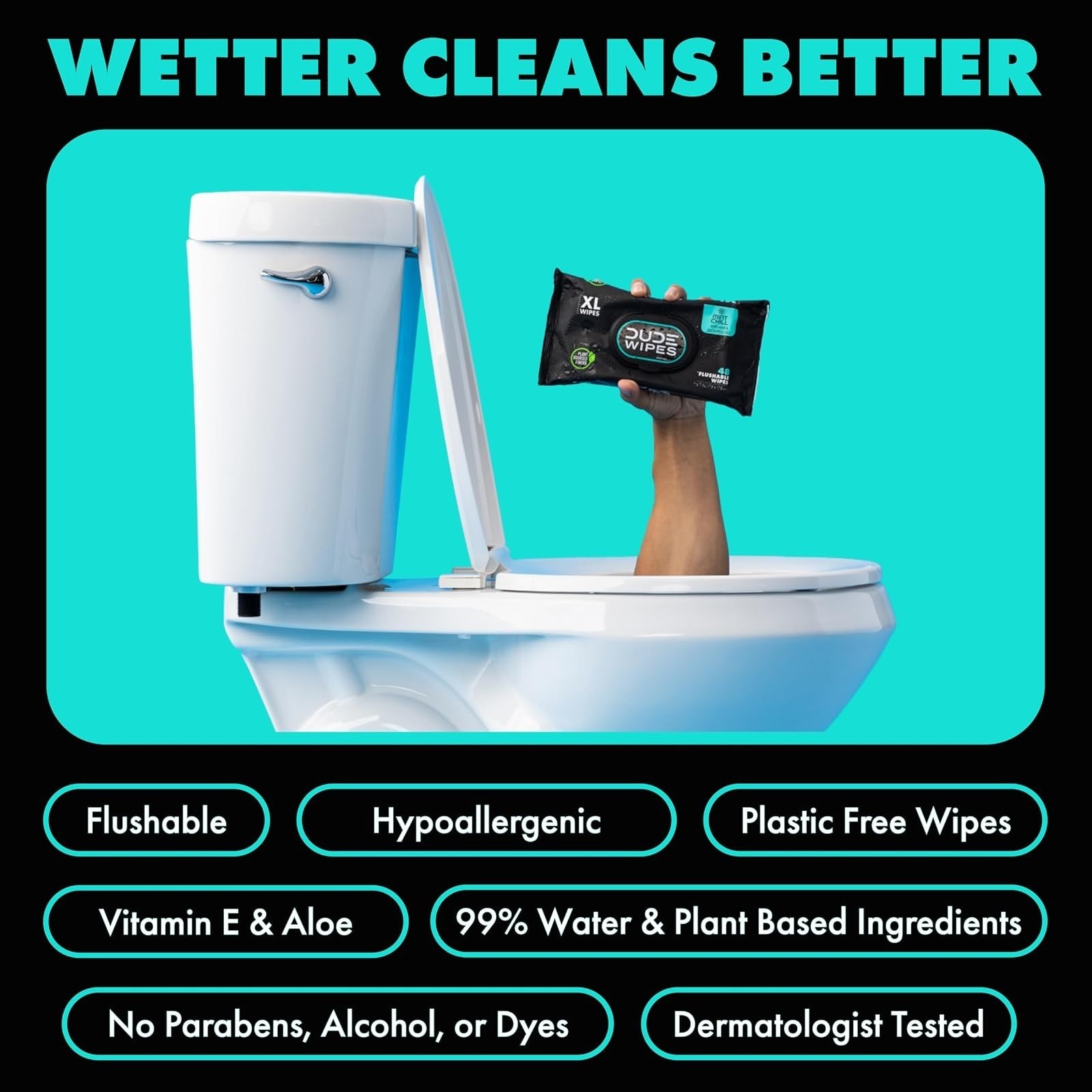 DUDE Wipes Mint Chill Flushable Wet Wipes 48 Count | Refreshing & Gentle