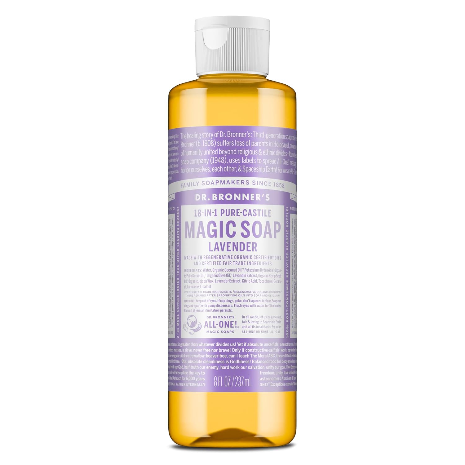 Dr. Bronner’s – Pure-Castile Liquid Soap (Lavender, 8 ounce) – Made with Organi