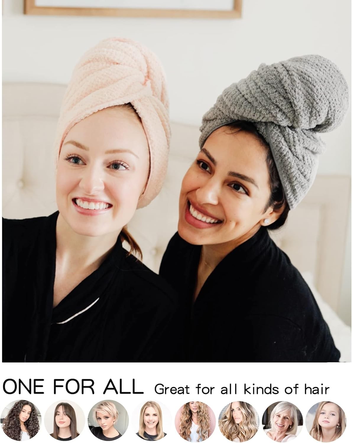 2 Packs Large Microfiber Hair Towels for Women, 27.5”*39.4”, Grey, Pink