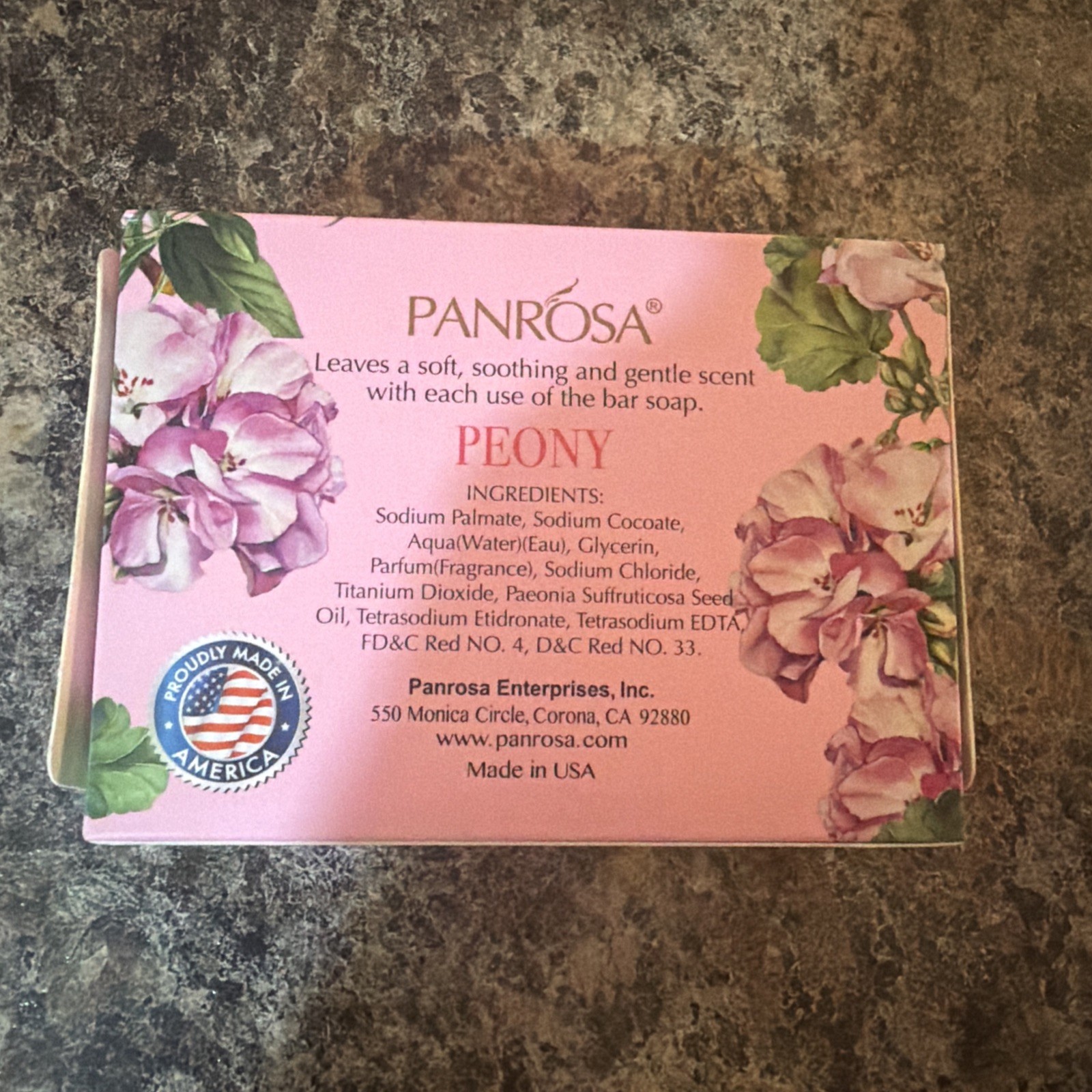 Panrosa Essential Oil Bar Soap Peony Gentle scent Made In USA