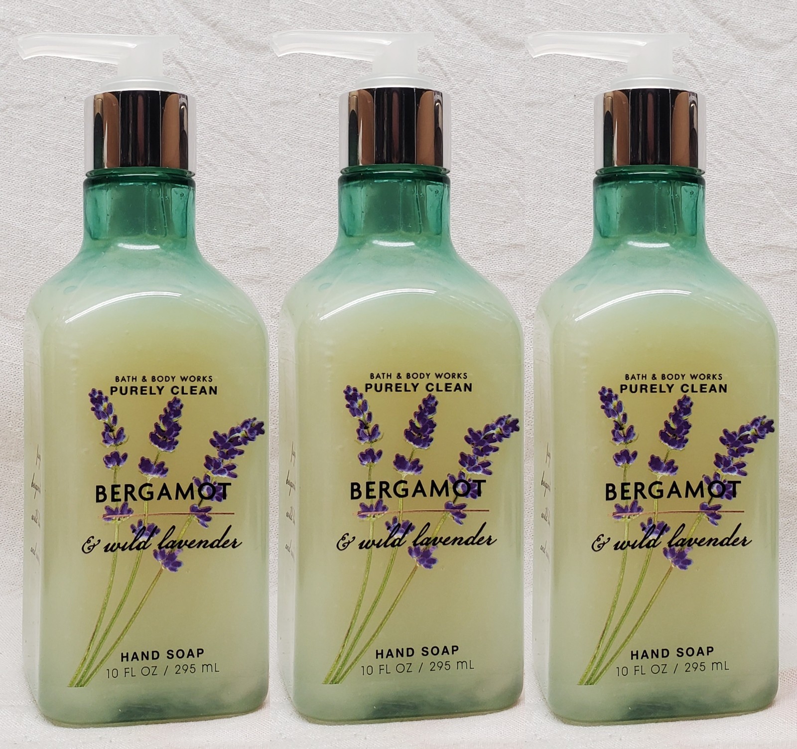 3 Bath & Body Works BERGAMOT & WILD LAVENDER Cleansing Gel Hand Soap 10 oz ea