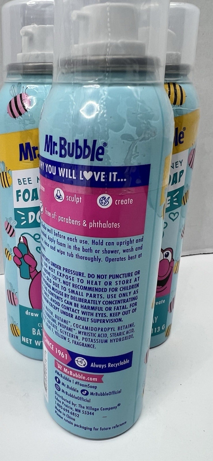3 PK Mr. Bubble Foam Soap Doodle Bee My Honey Blueberry Honey Sensory Bath Play