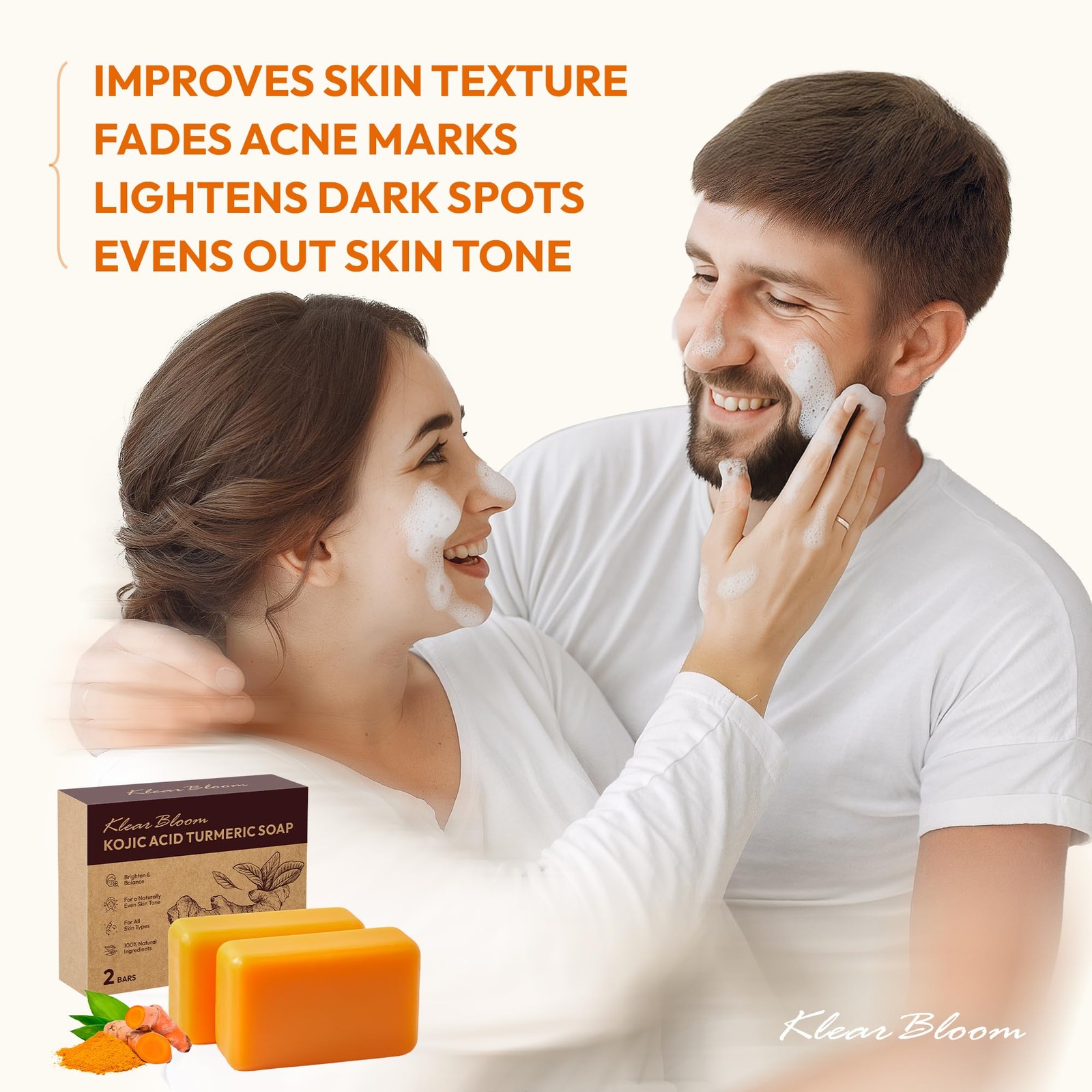 Kojic Acid Soap Turmeric Soap Bar for Dark Spots Brighten Moisturiz 105g x 2 Bar