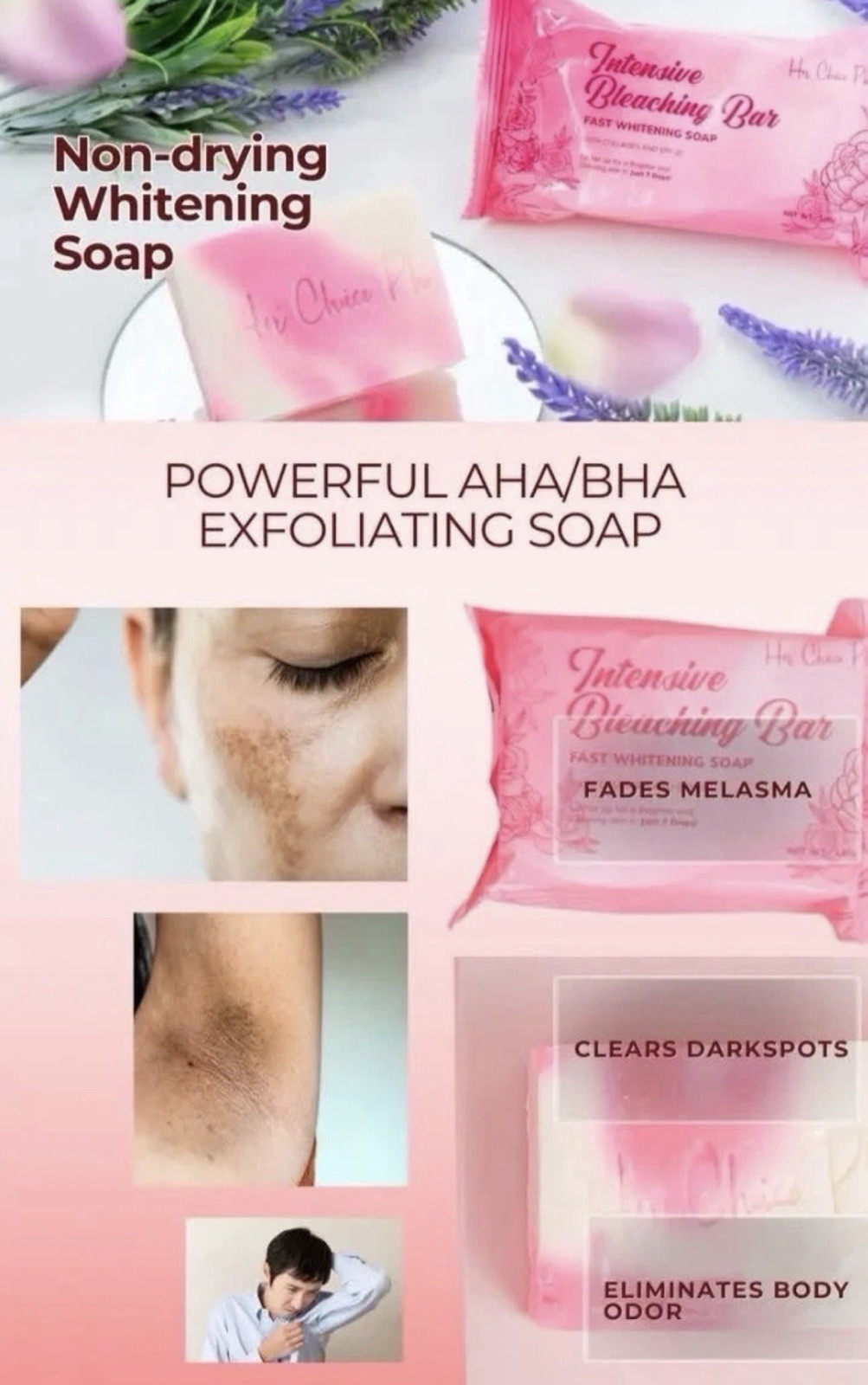 2 bars Her Choice Intensive Bleaching Bar Fast Whitening Soap (120g each)