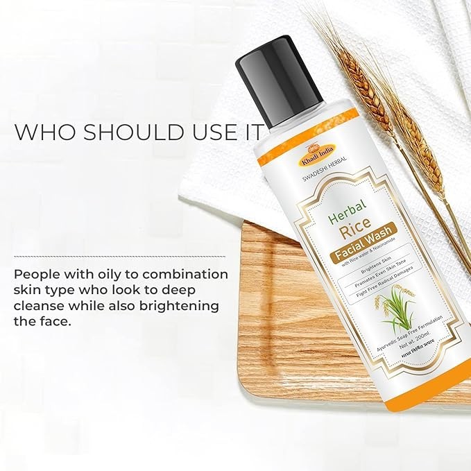Khadi Rice Water Foaming Face Wash 200ml | Herbal Brightening Cleanser Skin
