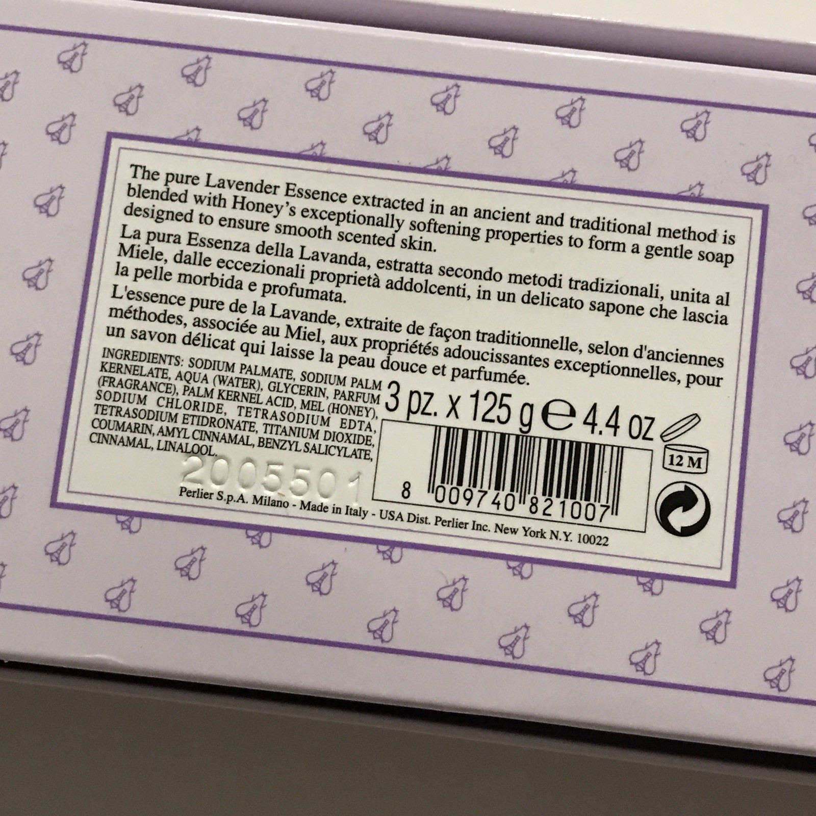 Perlier Lavender Honey Softening Soap – 3 X 4.4 Oz Sealed Bars Gift Set NIB