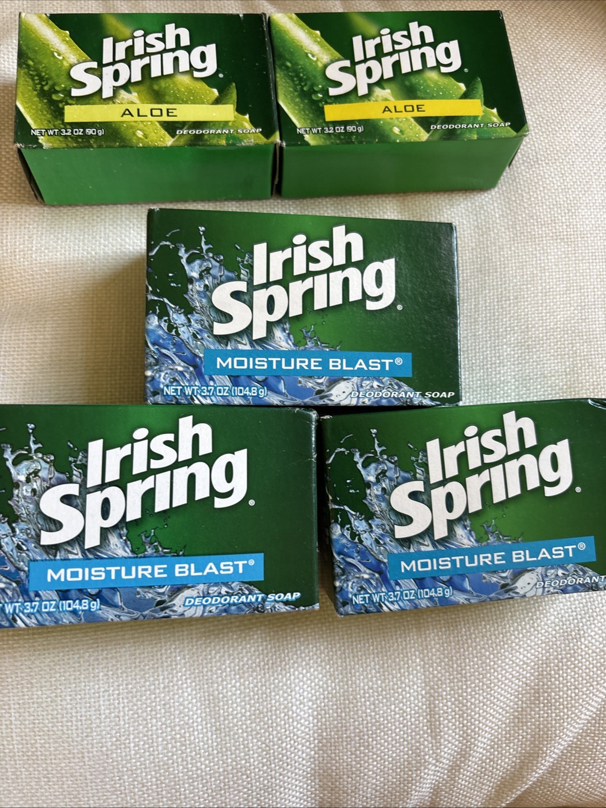 Irish Spring Soaps Lot Of 5. 3 Moisture Blast 3.7oz- 2Aloe 3.2oz New
