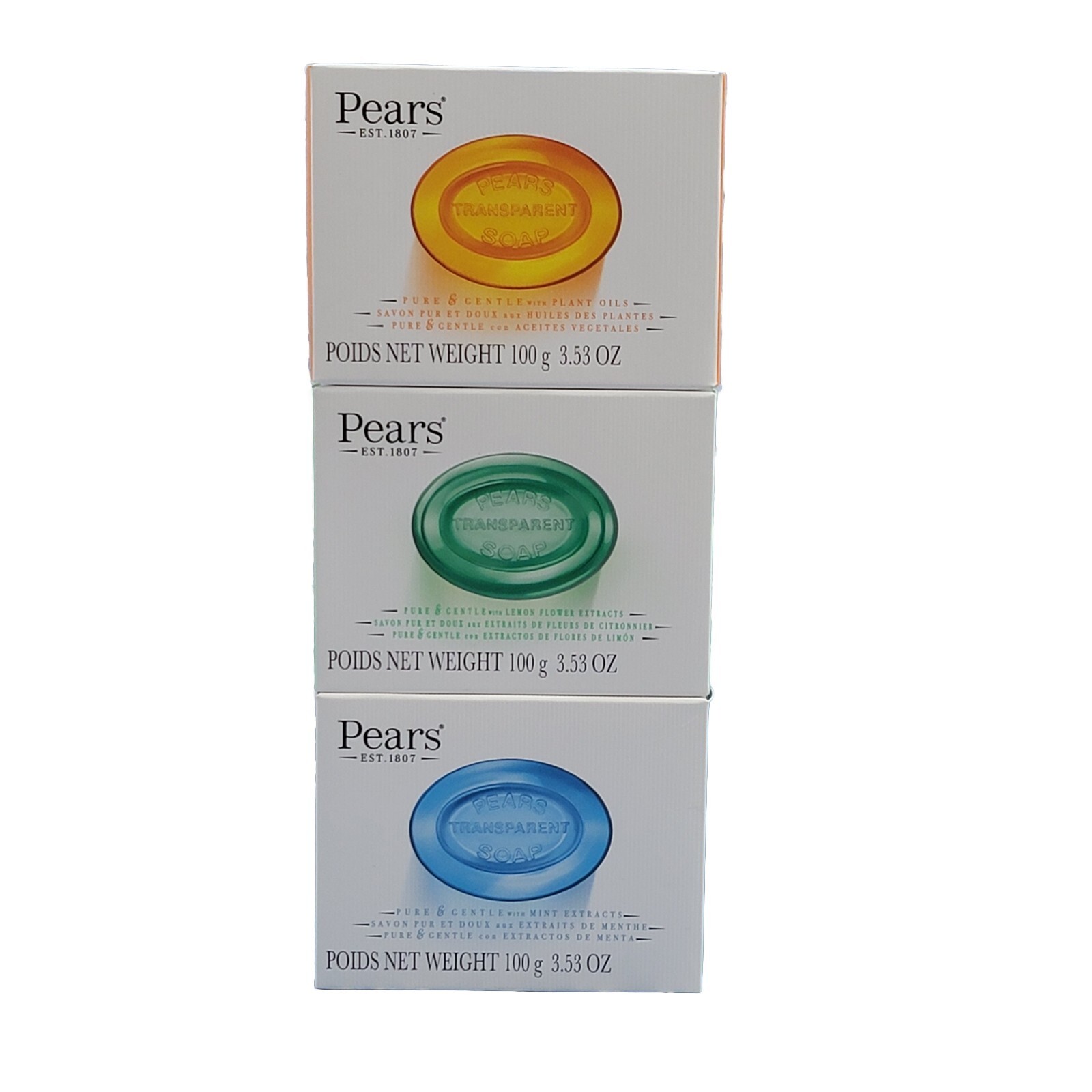 3 PEARS Soaps Plant Oils Lemon Flower Mint Extract Pure & Gentle 100g 3.53 oz