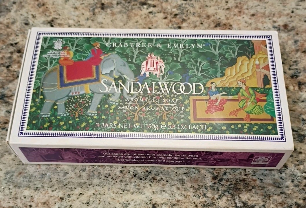 Crabtree & Evelyn For Men Sandalwood Aromatic Soap Box 2 Large 5.3 Oz Bars Rare