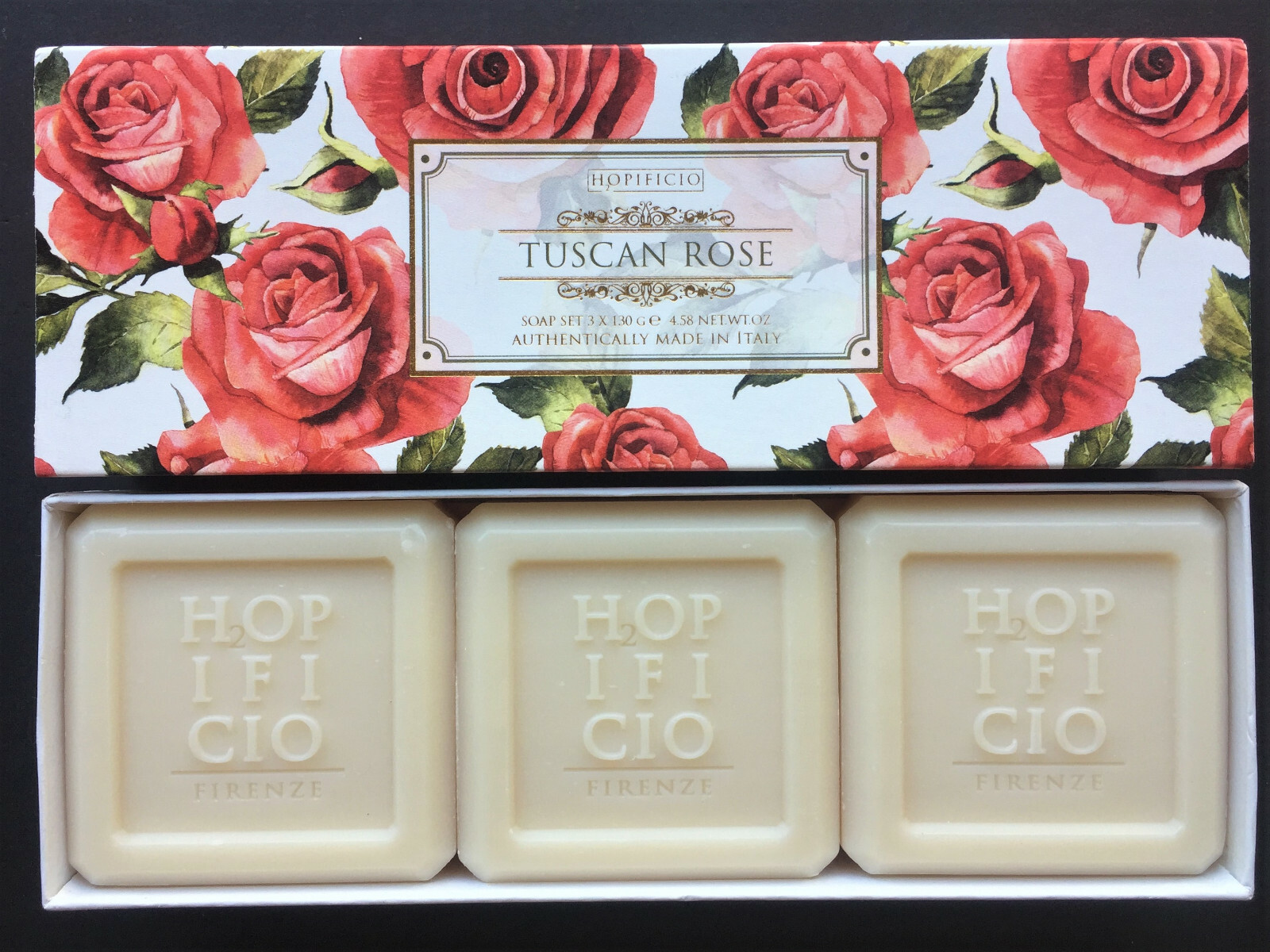 Hopificio Italy Tuscan Rose 3 x 130g Bath Bars Luxury Soap Mothers Day Gift