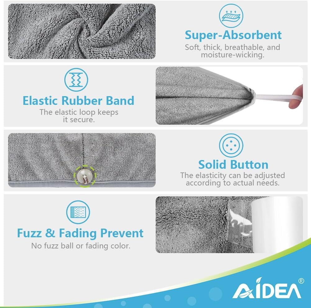 AIDEA Microfiber Hair Towel Wrap, 5 Pack Turbans, 26″×10″, Multicolor