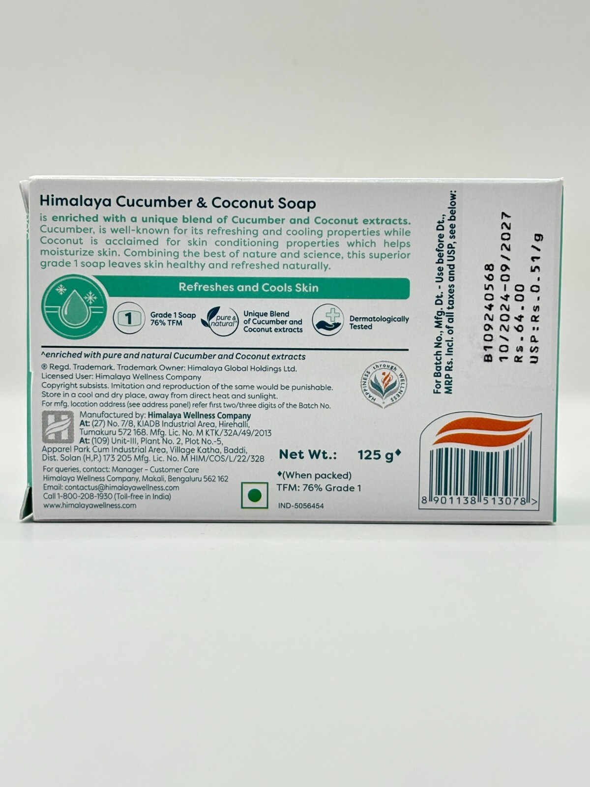 Himalaya Cucumber Coconut Soap Pure Natural Cools Skin 125gm Vegetable Origin US