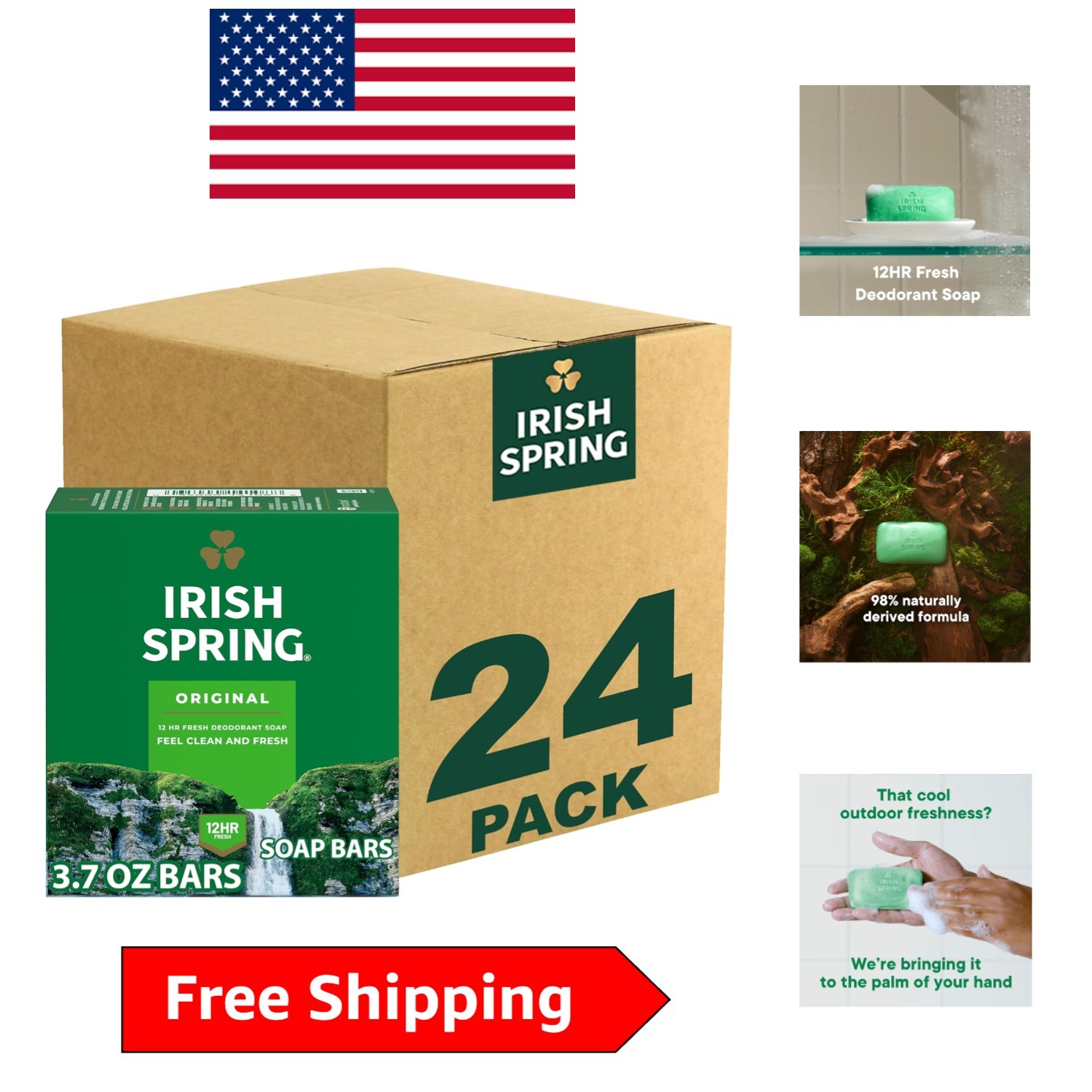 Clean Bar Soap for Men, 12-Hour Invigorating Smell – 3.7 oz (24 Pack)