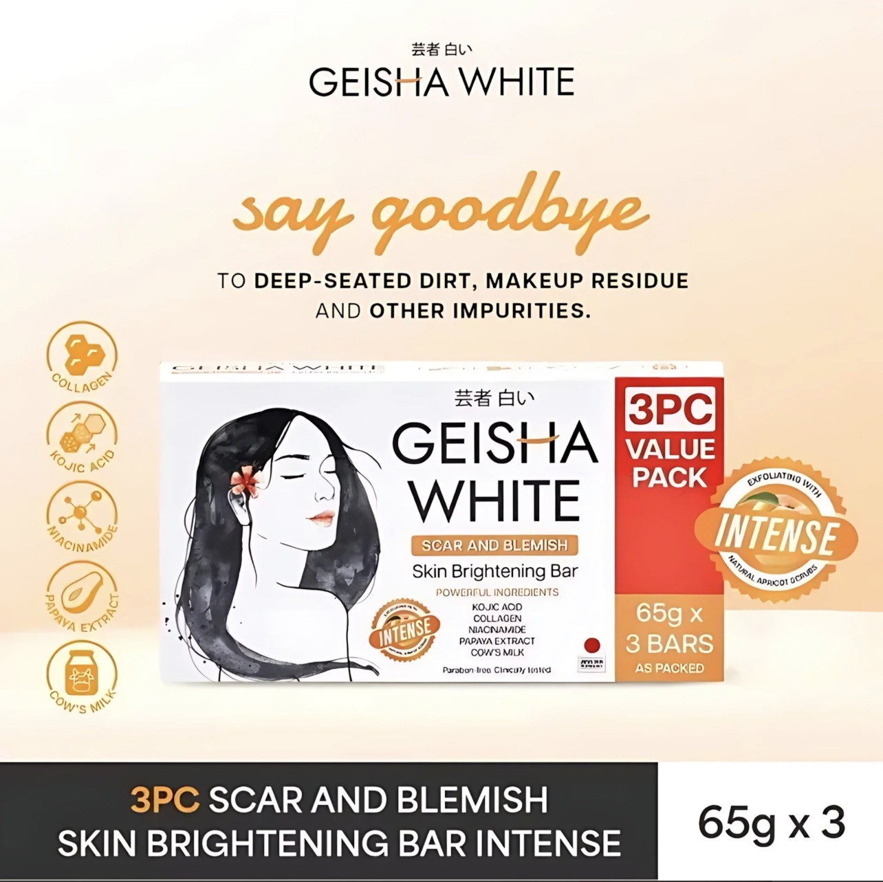 Geisha White INTENSE – Scar & Blemish Kojic Bar Soap – 3 X 65g