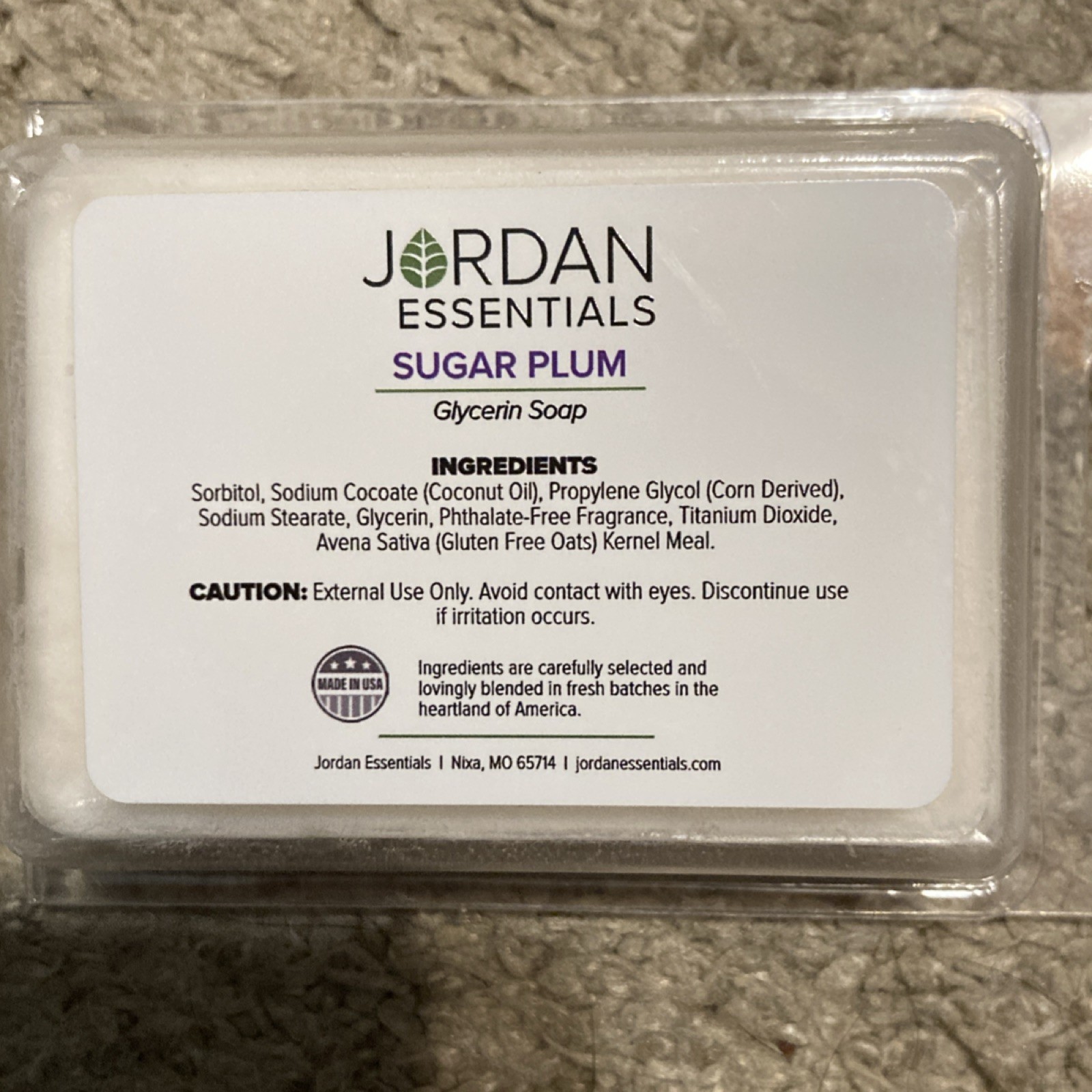 Jordan Essentials Sugar Plum Glycerin Soap Bar, Gluten-Free, Regular Size