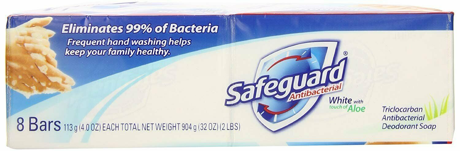 Safeguard White Antibacterial Bar Soap with A Touch Of Aloe Vera 4 Oz 8 Bar Soap