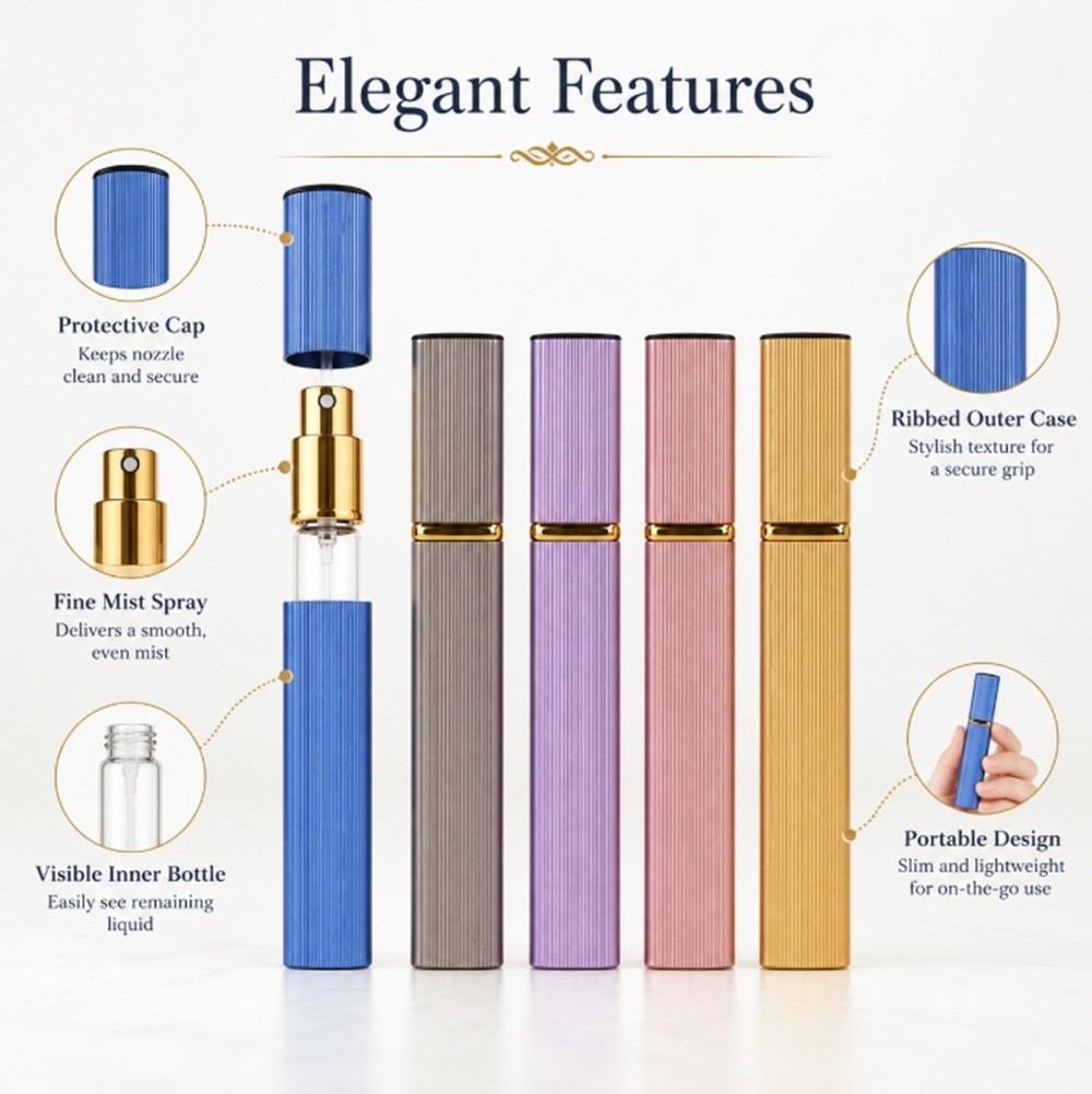 5-Pack 12ml Refillable Perfume Atomizer Travel Spray Bottle Mini Cologne Sprayer