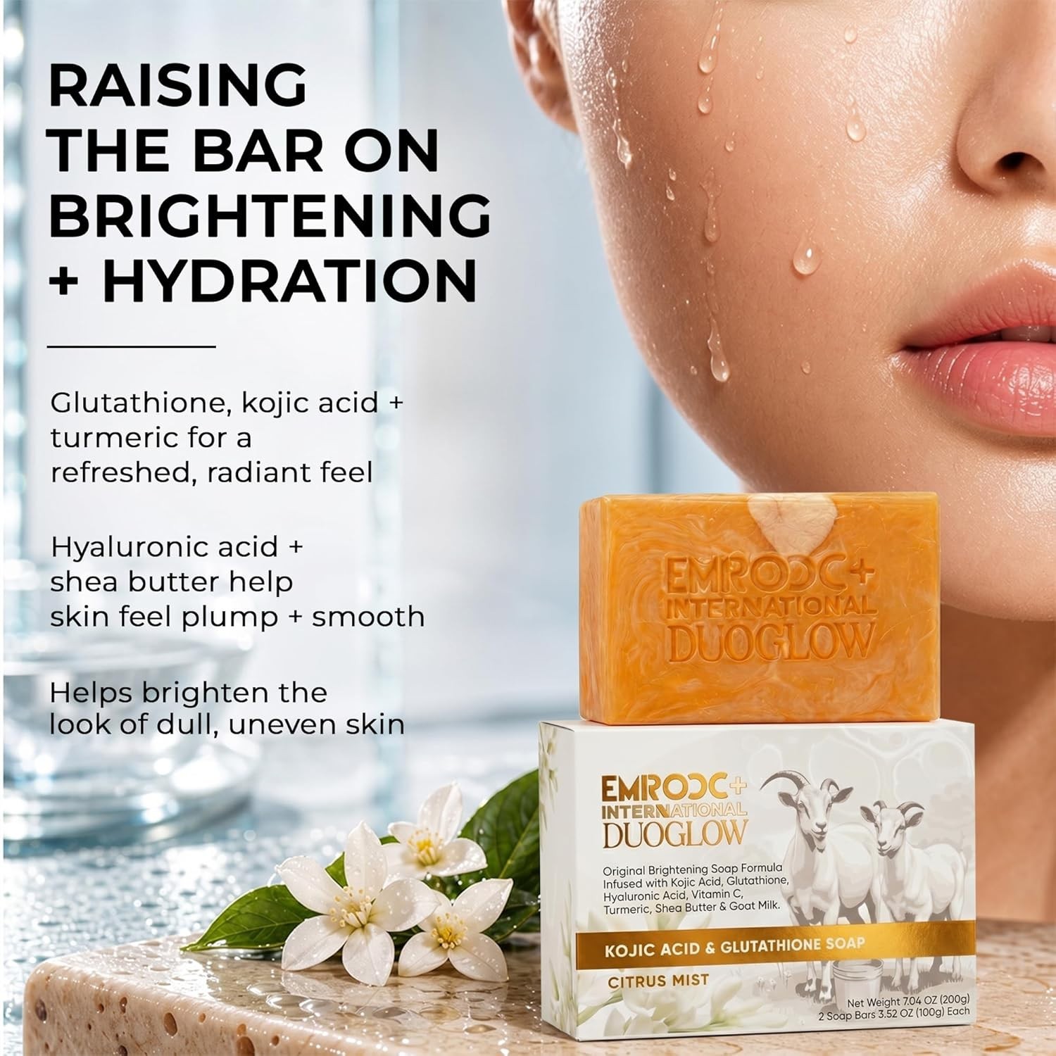 Soap with Kojic Acid, Glutathione & Turmeric – Brightening Bar for Dark(2 Pack,