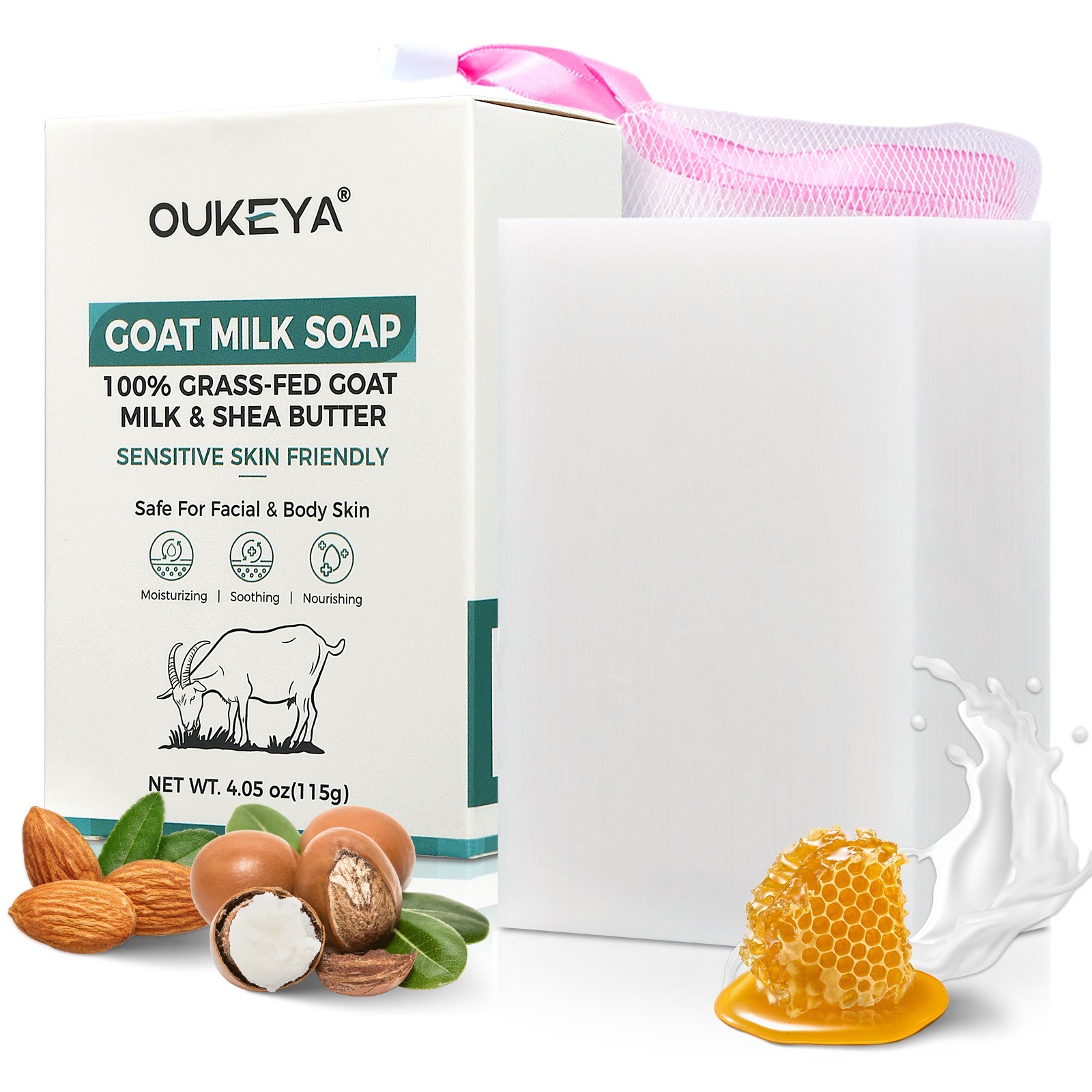 OUKEYA Goat Milk Soap Bar 4.05oz Natural Cold Process | Moisturizing, Soothing