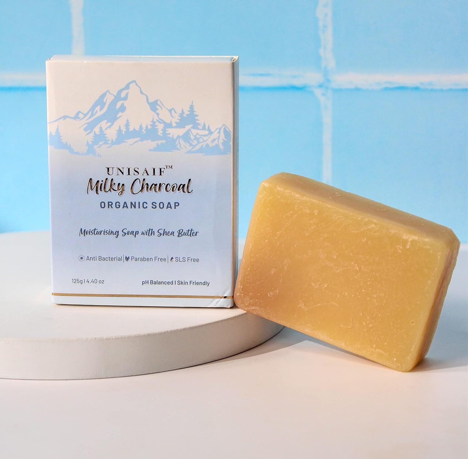 Unisaif Milky Charcoal Organic Body Soap Bar, Moisturizing Soap With Shea Butter