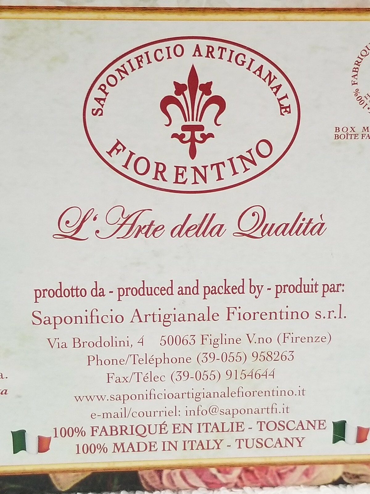 Saponificio Artigianale FIORENTINO ROSA ROSE L’Arte Della Qualita Soap 200g New