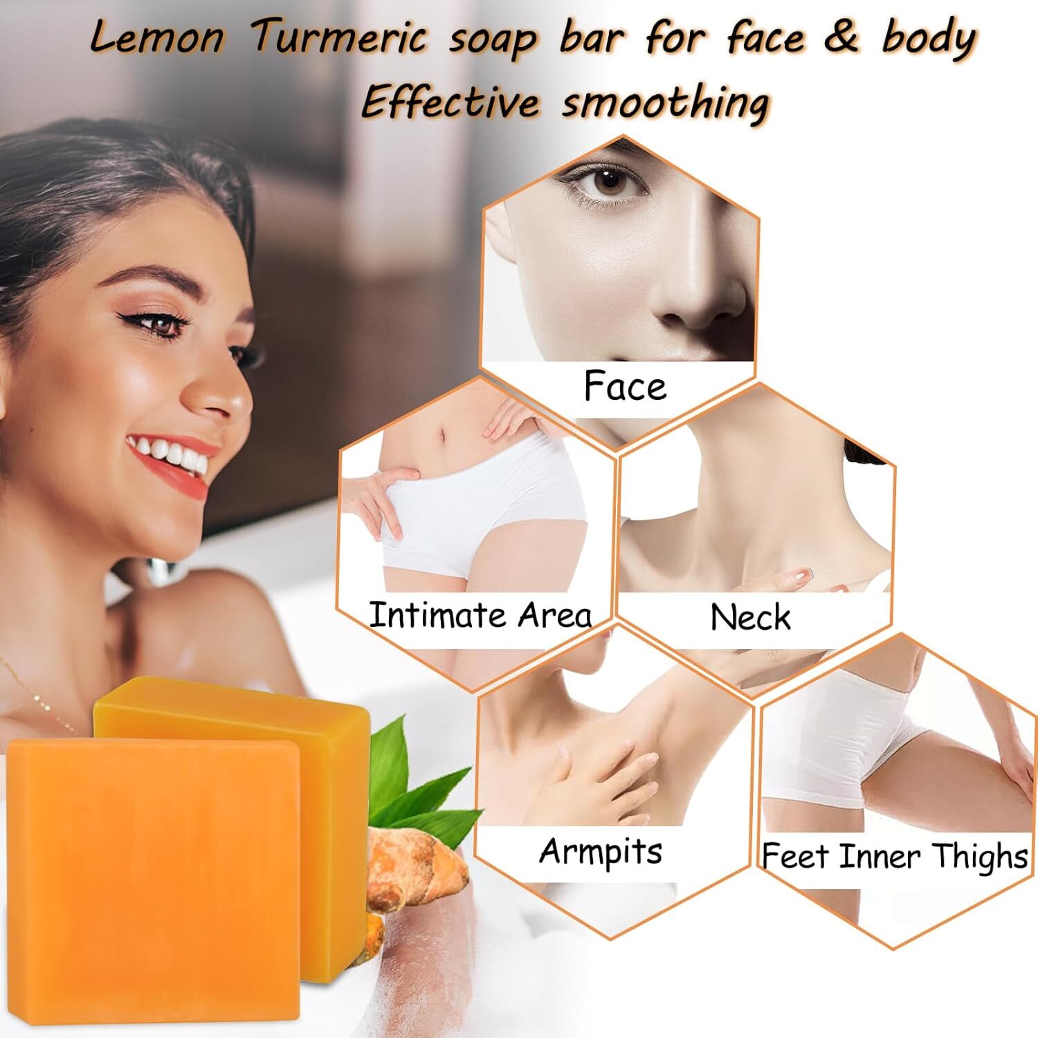 3Packs Turmeric Soap Bar, Organic Tumeric Soap for Face and Body, Lemon