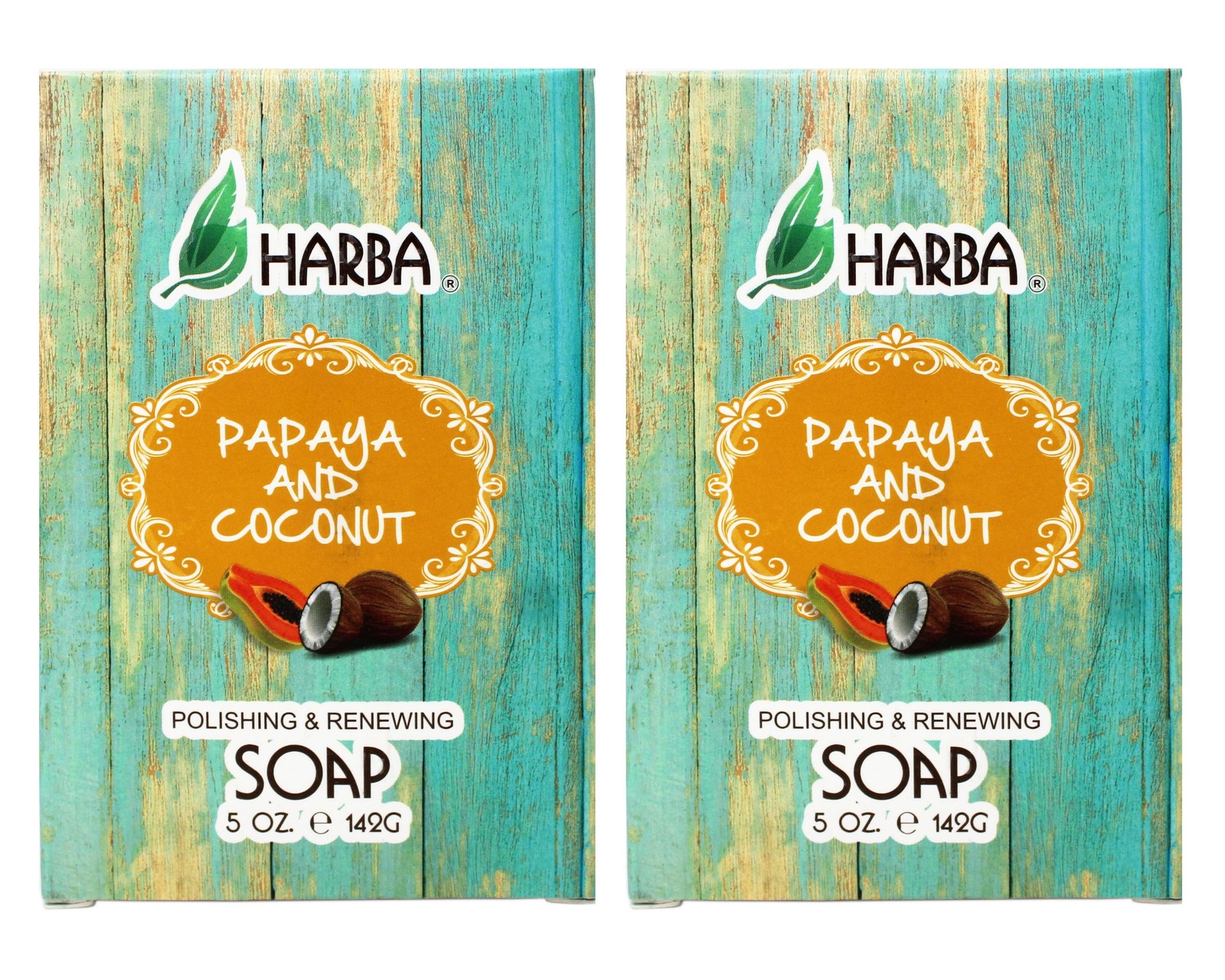 Harba Bath Soap Papaya and Coconut, Polishing & Renewing – 5 OZ (142g) – 2 Pack