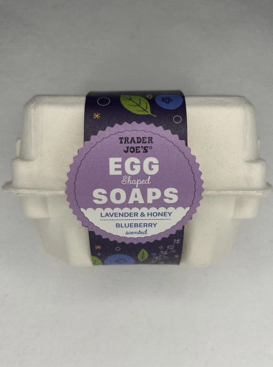 New Trader Joe’s EGG SOAP Lavender Honey Blueberry scented Mini Carton 4.6 Oz