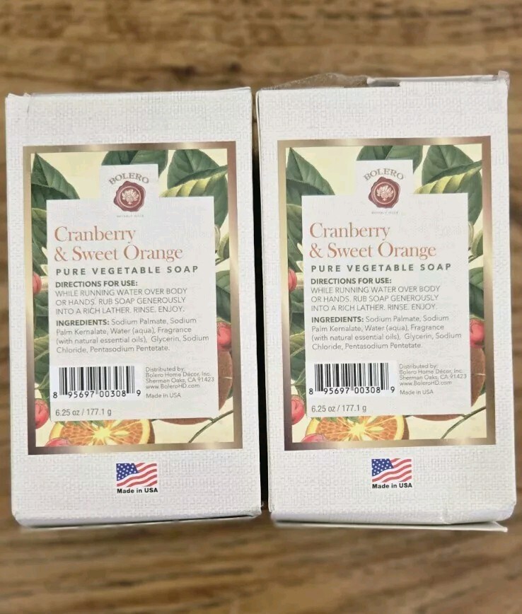 2 Bolero Beverly Hills Pure Vegetable Soap-Cranberry & Sweet Orange-6.25 oz