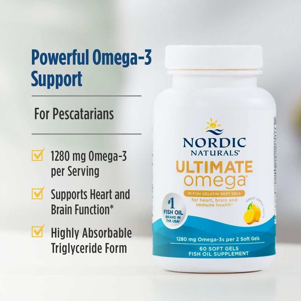Nordic Naturals Ultimate Omega in Fish Gelatin, Lemon 60 Count (Pack of 1)