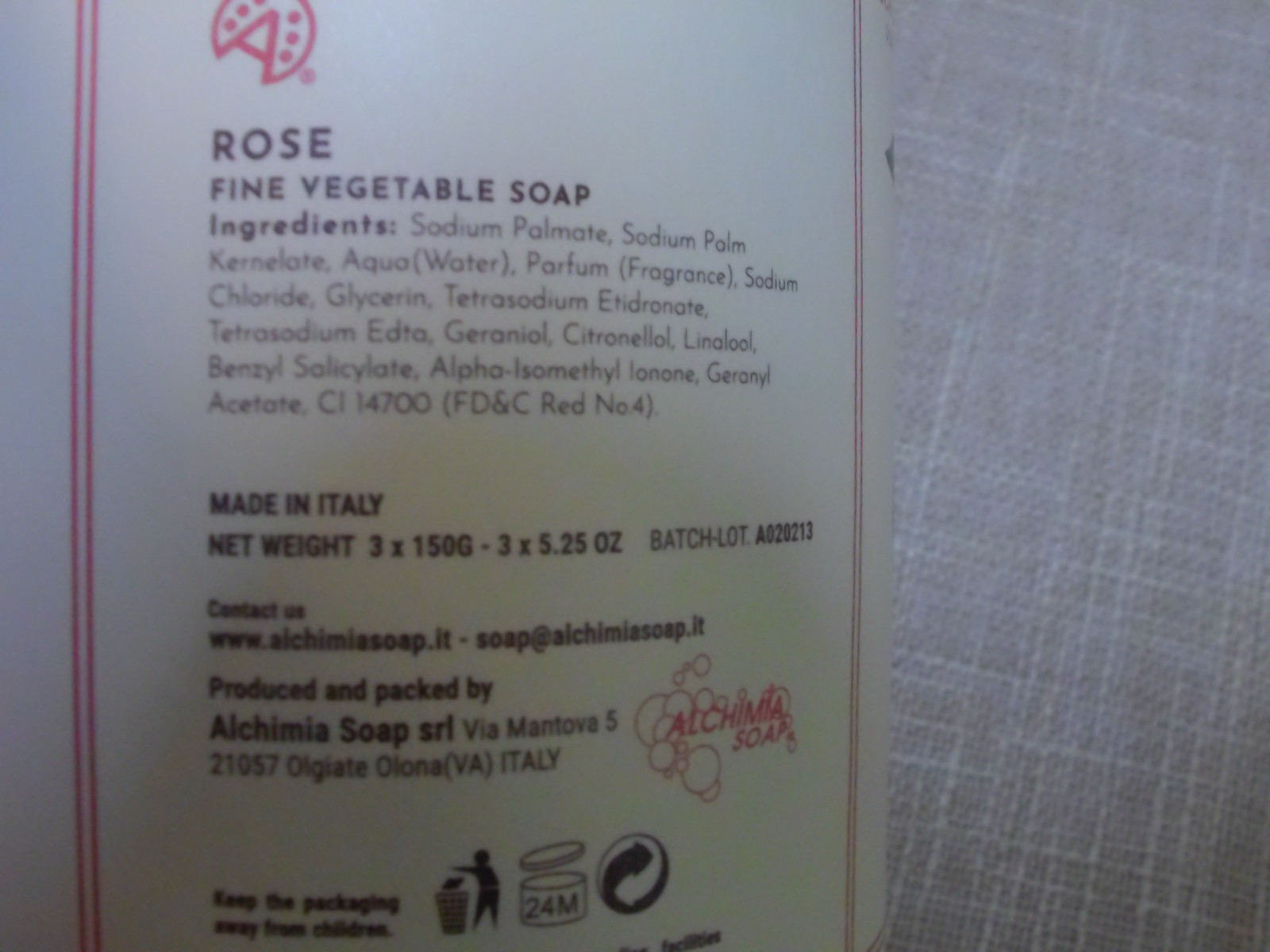 ROSE SOAP 3 PACK-ALCHIMIA FINE VEGETABLE SOAP MADE IN ITALY NIB – HEALTH SPA