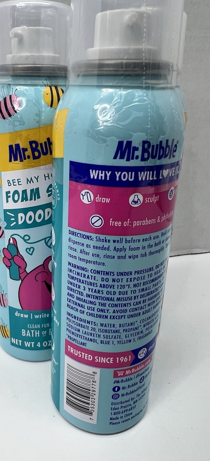 3 PK Mr. Bubble Foam Soap Doodle Bee My Honey Blueberry Honey Sensory Bath Play