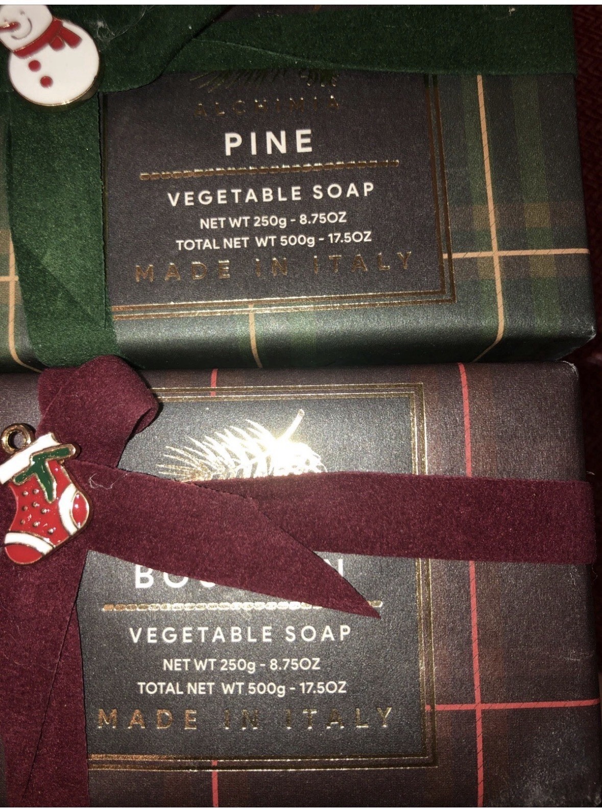 2x Alchimia Pine & Bourbon Scented Men’s Bar 8.75oz Vegetable Soap Italy Holiday