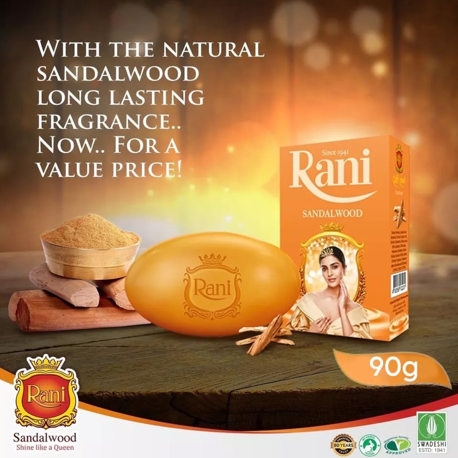 Sandalwood Soap Rani Ayurveda Pure Natural Beauty Herbal Soap 90g FREE SHIPPING