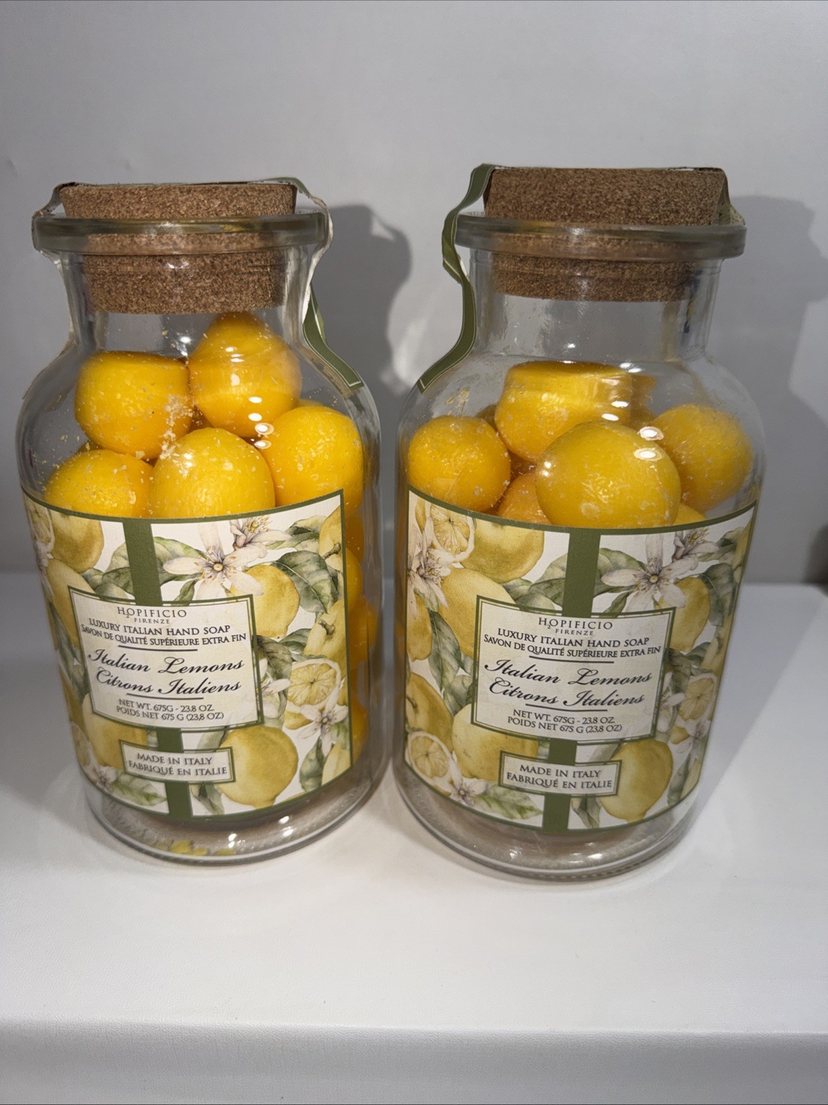 Lot 2 HOPIFICIO FIRENZE Glass Jar Of ITALIAN Triple Milled Lemon Soaps -23.8 Oz