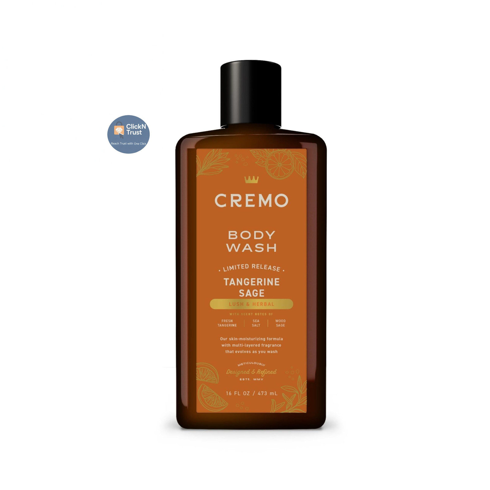Cremo Rich-Lathering Tangerine Sage Body Wash 16 Fl Oz (Pack of 1), Green