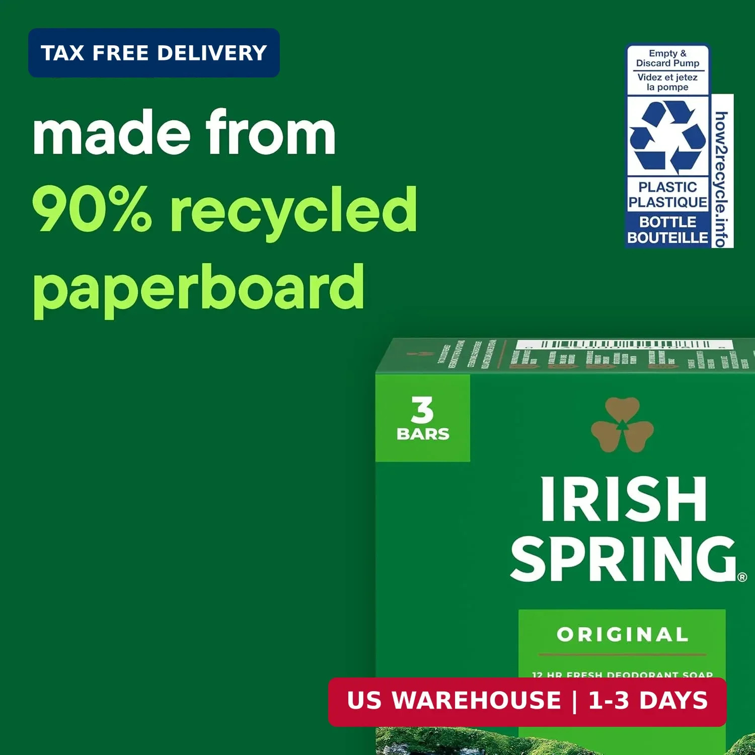 Irish Spring Bar Soap for Men, Original Clean, Smell Fresh and Clean for 12 Hour