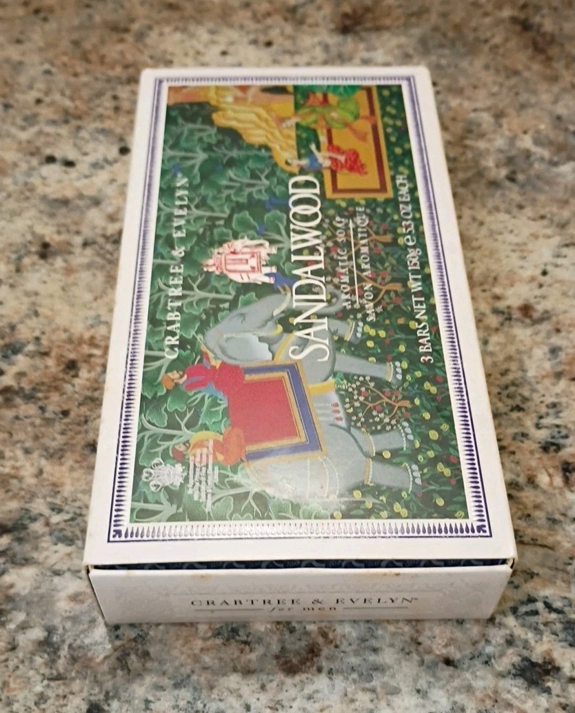 Crabtree & Evelyn For Men Sandalwood Aromatic Soap Box 2 Large 5.3 Oz Bars Rare