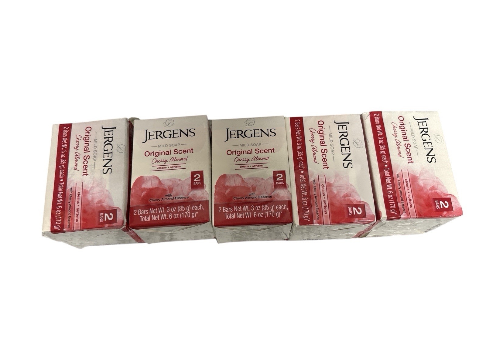 5 Packs (10Bars Total) Jergens Cherry Almond Mild Soap Original Scent,