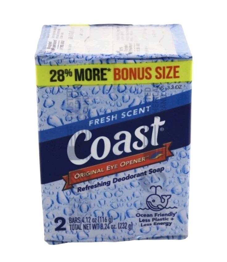 🆕 Coast 🐳 (2-Bars) 4 Oz. FRESH SCENT The Eye Opener Refreshing Deodorant Soap.