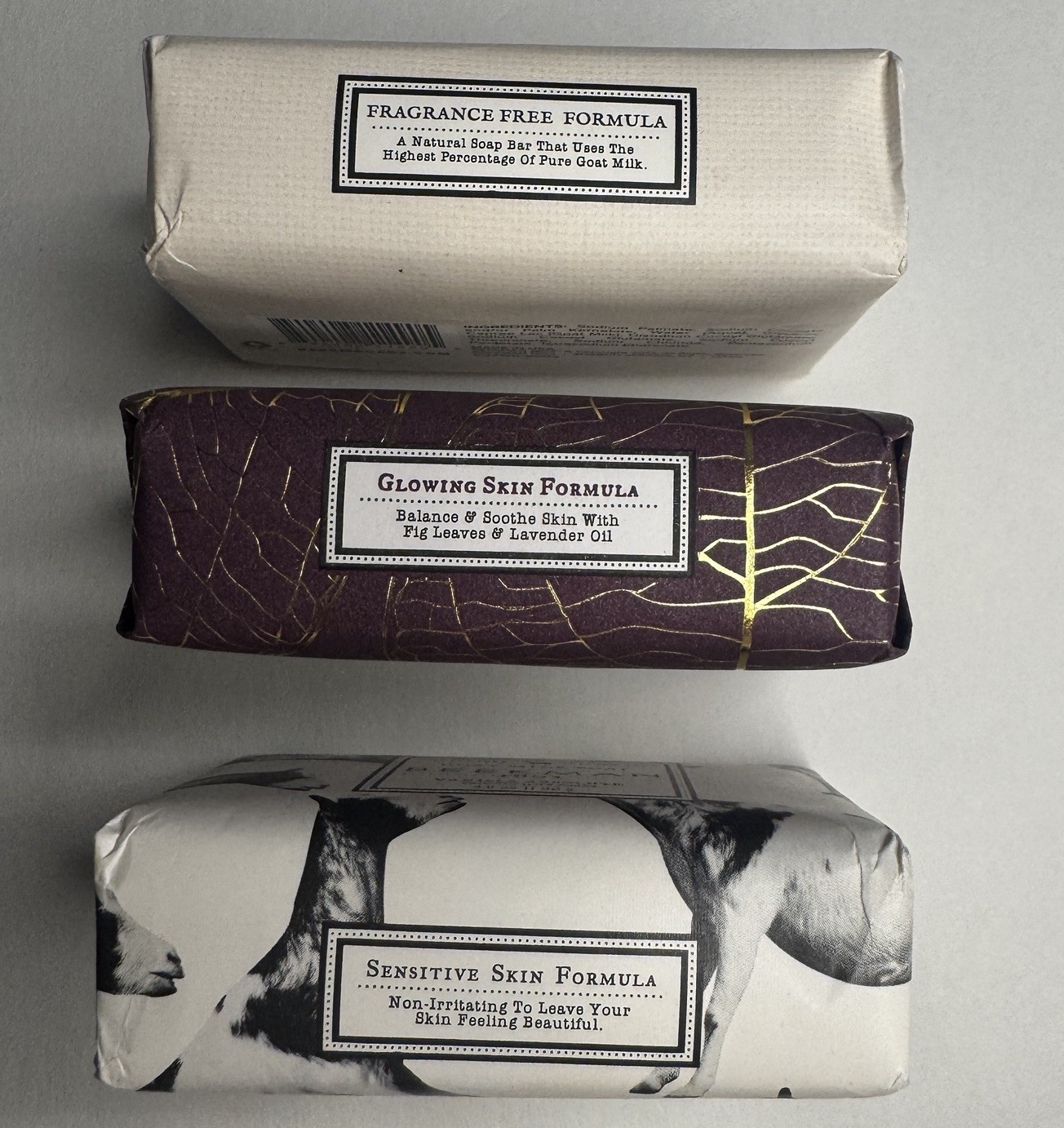 Beekman 1802 Goat Milk 3 Bars Soap VANILLA ABSOLUTE, FIG LEAF, FRAGRANCE FREE