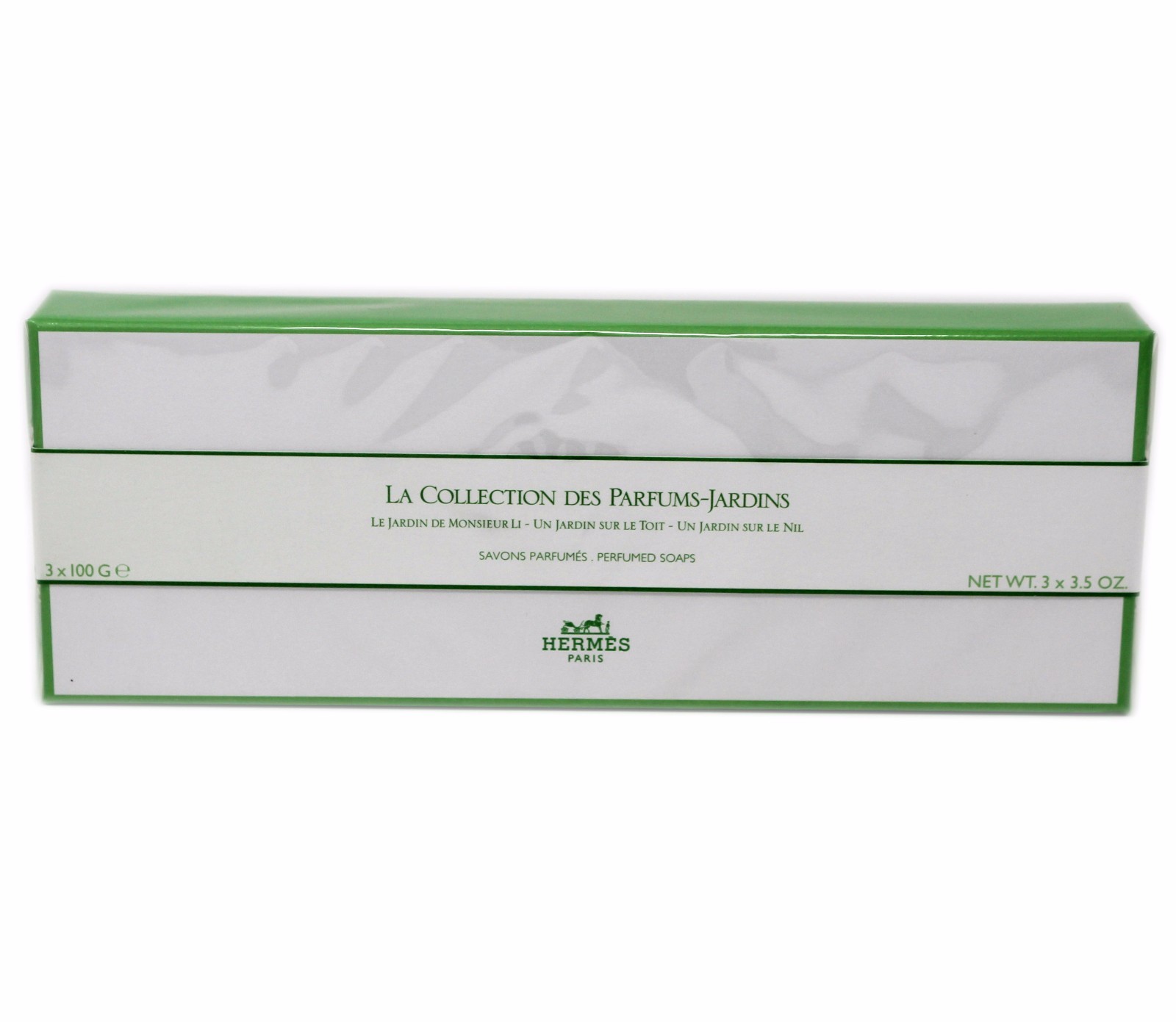 HERMES LA COLLECTION DES PARFUMS-JARDINS PERFUMED SOAPS 3×100 G/3×3.5 OZ. NIB