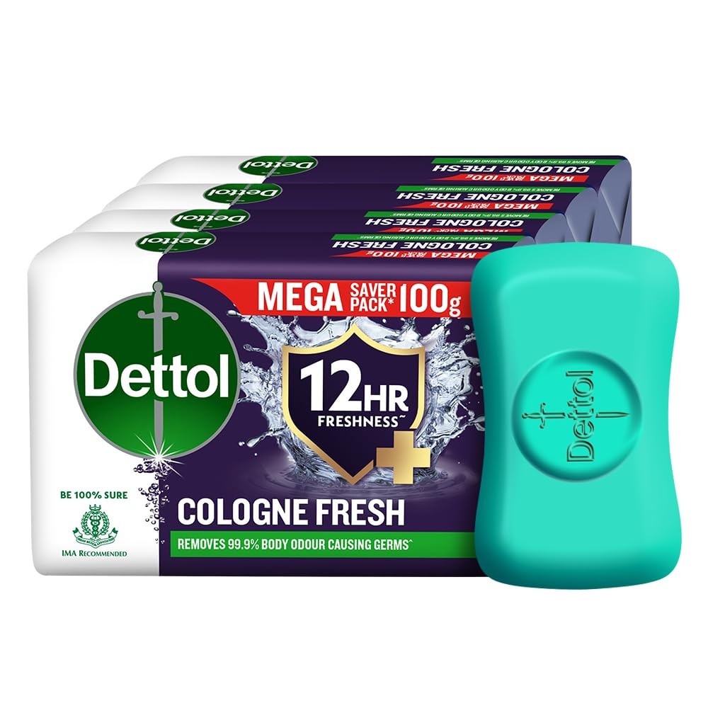 Dettol Cologne Fresh Soap Bar 100g, Pack of 4 – 12hr Freshness & Germ Protection