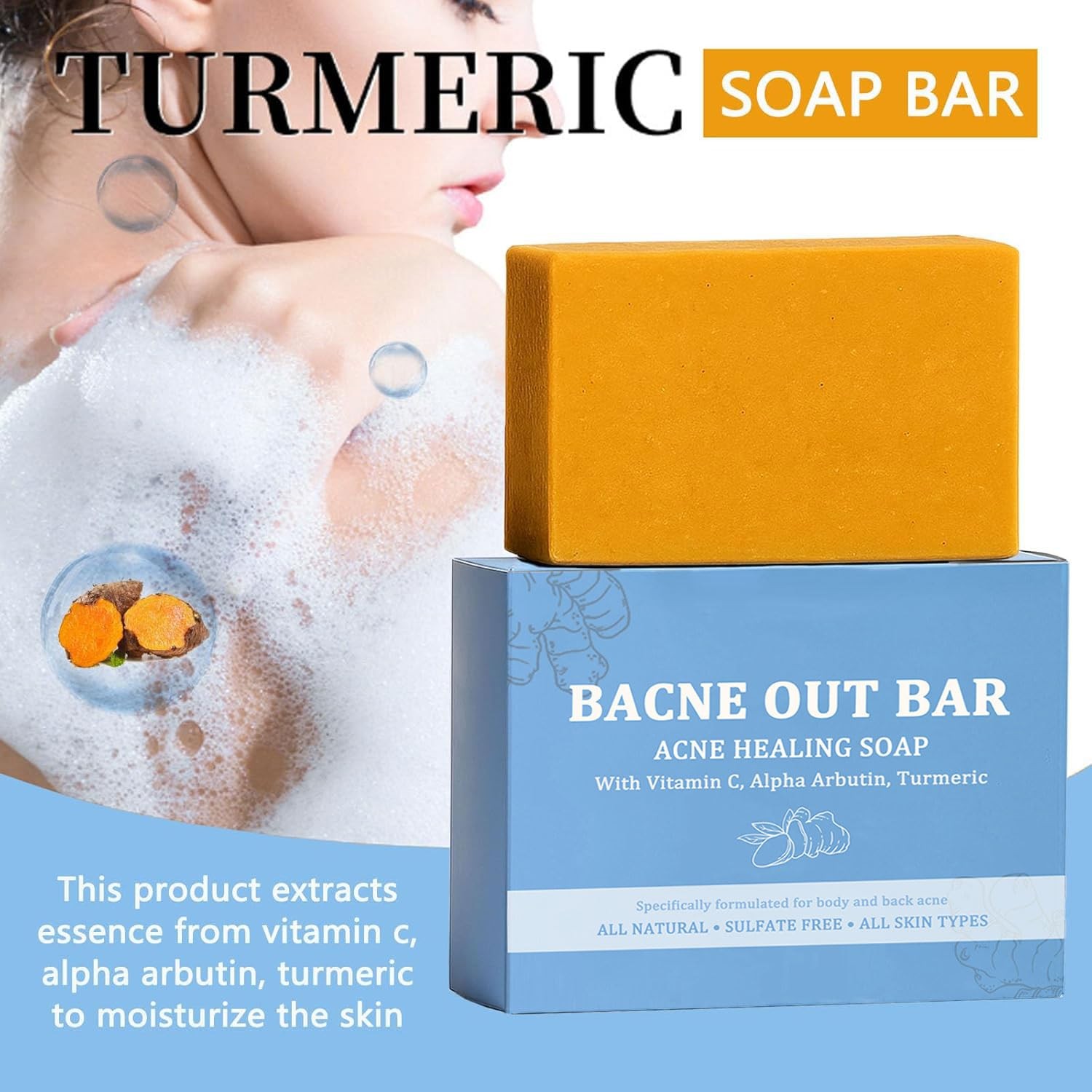 PARWENE Bacne Out Bar, Acne Healing Soap with Turmeric C & Alphaarbutin, Natu…