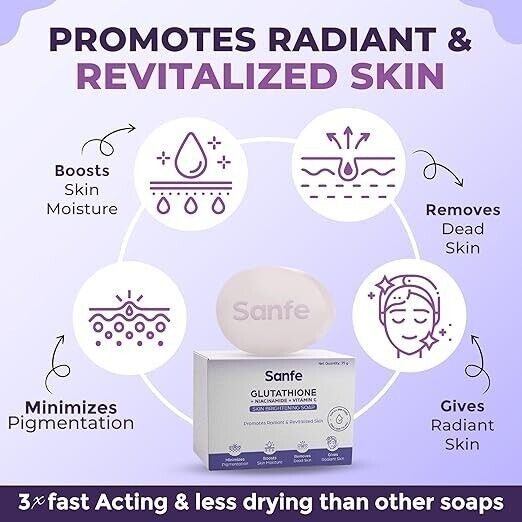 Sanfe Glutathione Niacinamide Vitamin C Brightening Soap Tan Removal 75gm x 2